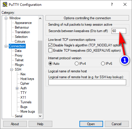 PuTTY/plink: P?ipojení p?es SSH tunel se po ?ase automaticky odpojí. Jak udržet p?ipojení stále aktivní (keepalives)?