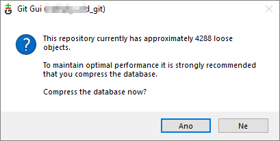 Git Gui: Jak se definitivn? zbavit hlášky „This repository currently has approximately 4288 loose object“?